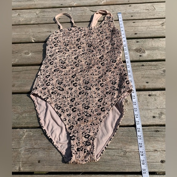 💛 Time and Tru Womens XL Black & Tan Textured Leopard Print One Piece Swimsuit - Picture 6 of 6